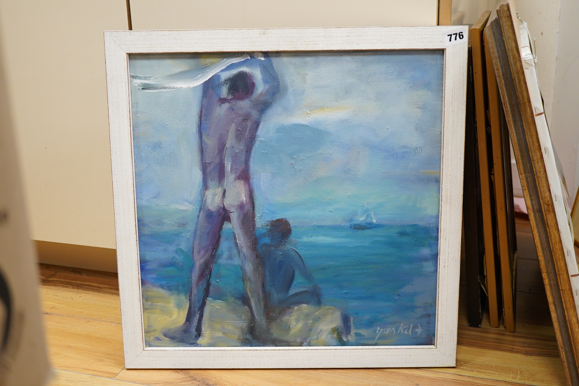 Yankel Feather (1920-2009), 'Marooned', indistinctly signed, inscribed and dated 2002 verso, oil on canvas, 44 x 44cm